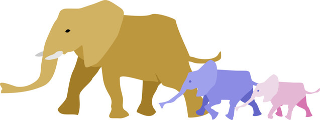 Minimal Elephant Family Silhouette Vector Illustration in Pastel Colors © su