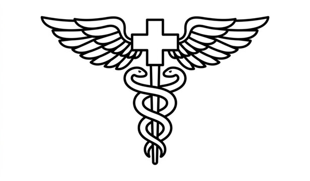 Black and white healthcare pharmacy symbol with caduceus and medical cross vector illustration
