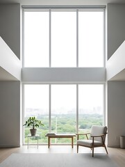 Fototapeta premium Modern Minimalist Living Room with Floor to Ceiling Windows and City View