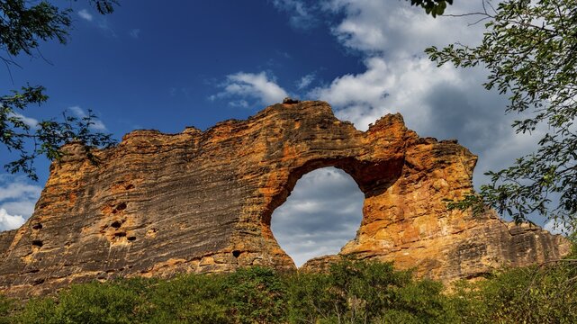 Stone arch at Pedra Furada, Unesco site Serra da Capivara National Park, Piaui, Brazil
