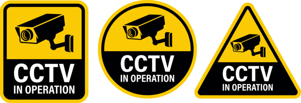 Security Camera or cctv sign, logo, badge, icon, sticker, label, emblem, stamp, symbol, black, line, flat vector, isolated illustration. Security Camera or cctv for street, home and building concept.