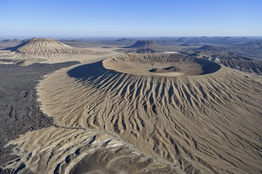 Harrat Khaybar volcanic landscape, aerial view, near Khaybar, Medina Province, Saudi Arabia, Arabian Peninsula