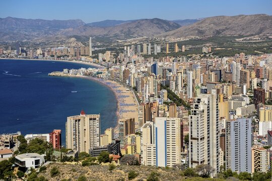 View from the cross of Benidorm of the city, Benidorm, Sierra Helada, Costa Blanca, Spain