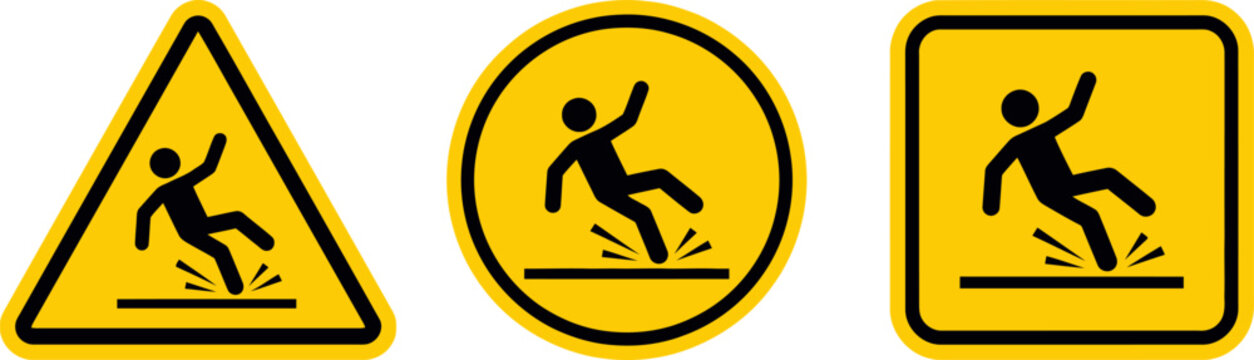 Hazard slippery surface wet floor sign, vector illustration isolated on white background.