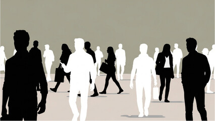 People walking in a public square with mixed silhouettes and shadows © Stock Image Paradise