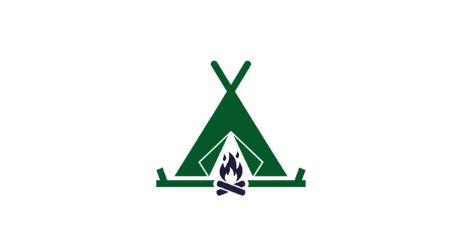 Green tent camping outdoor symbol logo.