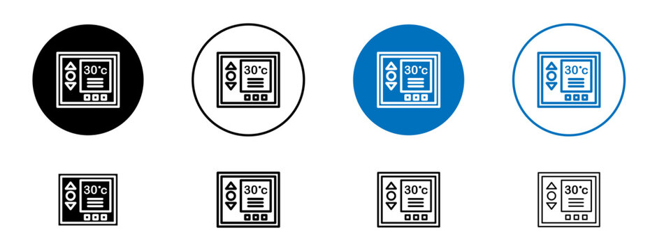 Thermostat icons set in black and blue colors on white background