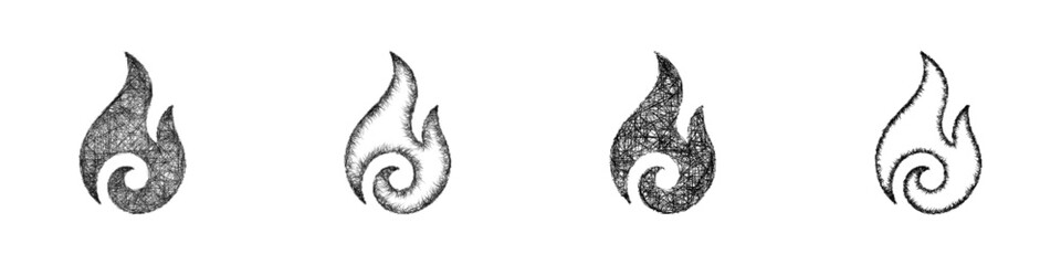 Fototapeta premium Sketch monochrome flame logo design set