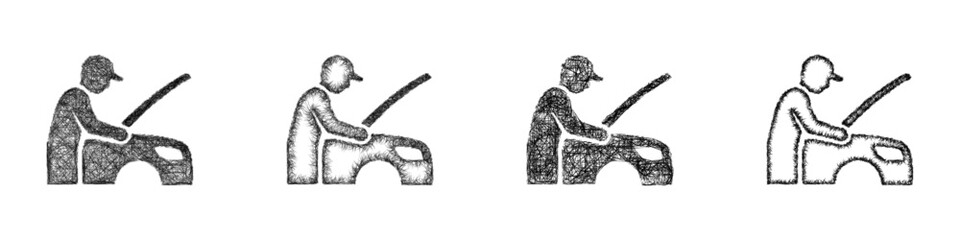 Fototapeta premium Monochrome sketch car mechanic logo design set