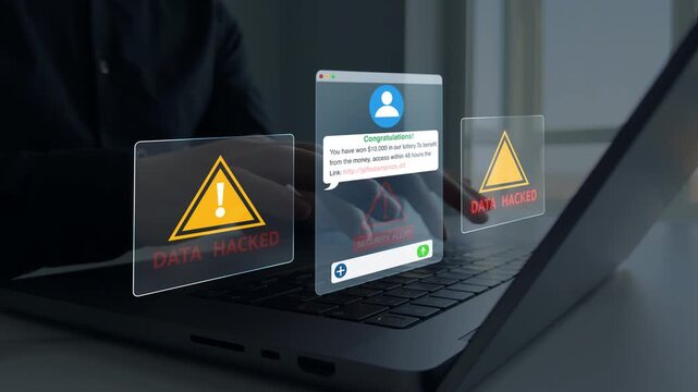 Financial scam concept showing bank card fraud,phishing and online payment risk. Security alert, data protection and identity theft warning in digital banking.	
