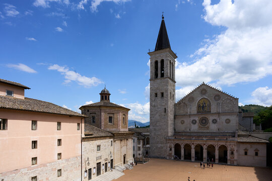 Spoleto cathedral piazza duomo with historic romanesque architecture