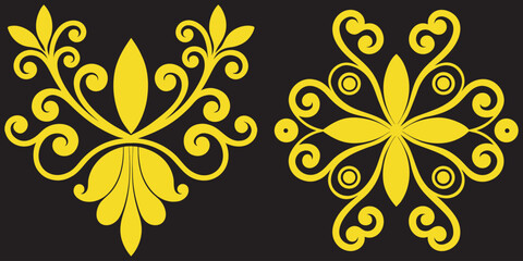 Fototapeta premium Yellow decorative floral and scrollwork elements.