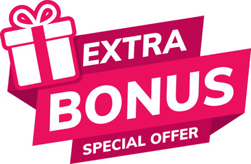 Fototapeta premium Extra Bonus Gift boxes with ribbon icons Set. Free Gift box badge in Trendy Flat style. Surprising gift boxes label, Gift wrapping sticker, lucky draw, Christmas box icon. Vector Illustration.