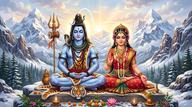  Shiva and Parvati Divine Couple in the Himalayas