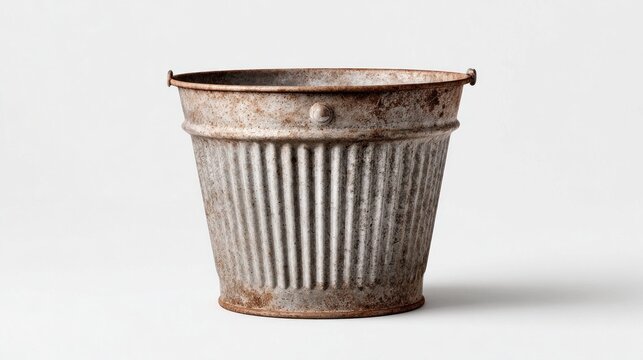 Rustic galvanized metal bucket with vertical ribbed texture and signs of age