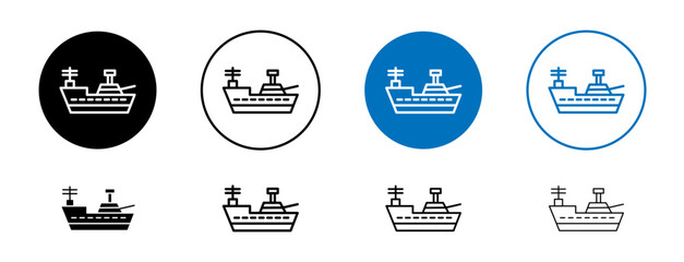 army boat icons set in black and blue colors on white background © molla