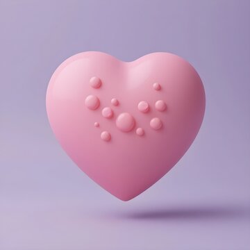 A cute, oversized pink rubbery heart with a matte finish, floating in a clean lavender void