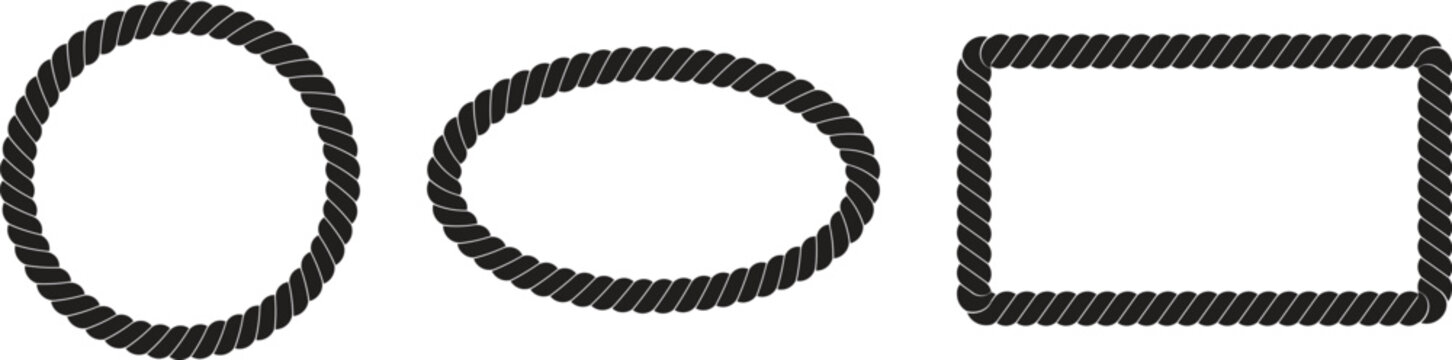 Rope border set. Different shape rope frame vector illustration.