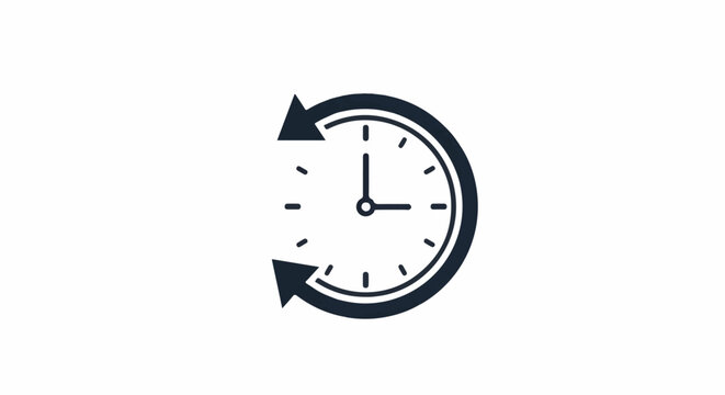 A dark circular clock face with arrows indicating cyclical time