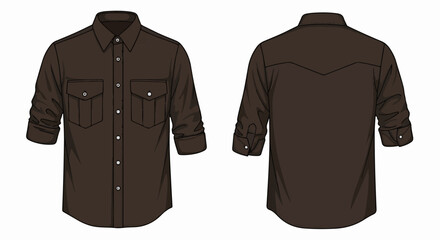 Naklejka premium A brown, long-sleeved button-up shirt with two chest pockets and rolled-up cuffs
