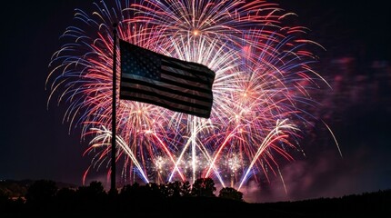 American flag waving against a backdrop of vibrant fourth of july fireworks © Monoara