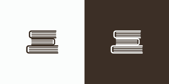 Minimalist stack of books, two versions shown. Simple lines define each book's spine and cover. White and dark brown backgrounds contrast clearly. Ideal for education, study, or library branding