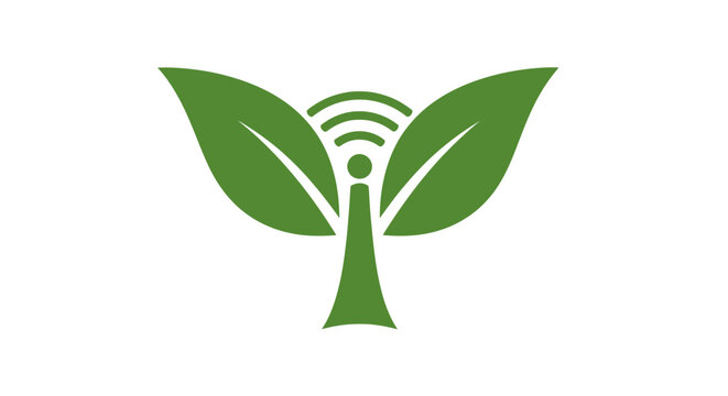 Green plant icon with wireless signal for smart agriculture