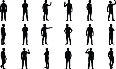 Male human silhouettes collection with standing poses gestures and casual body language isolated vector illustration set © MdShah