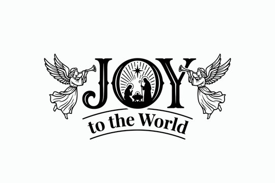 Joy to the World Nativity Typography with Angels and Star