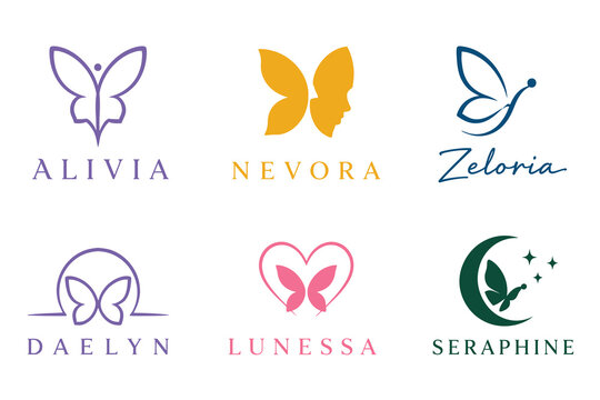 Elegant feminine beauty logo designs with butterfly and floral line motifs.