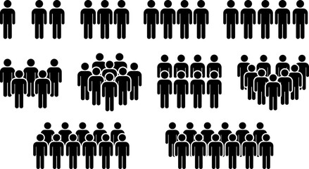 Kids boy and girl 1, 2, 3, 4, 5, 6, 7, 8, 9, 10 icon set. Crowd signs. Family Flat Icon Black and White Vector Graphic. People icons set. © MR7