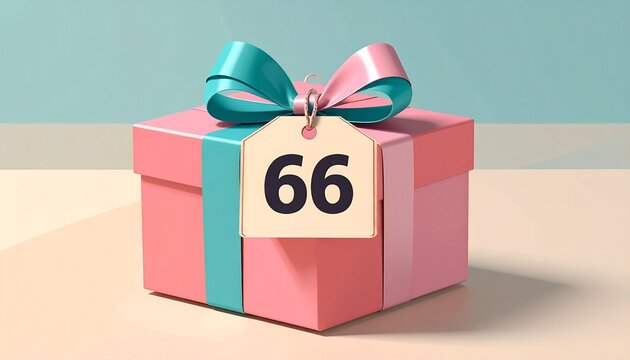 Nicely wrapped birthday present. Label with number 66 on it