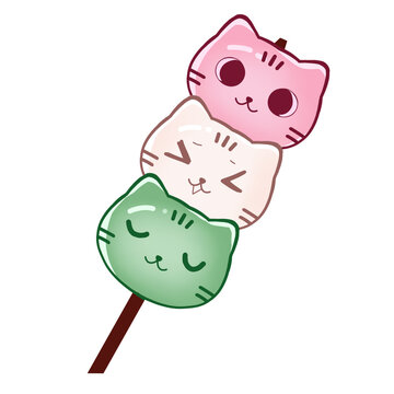 Cute cat dango sweet dumpling on stick illustration
