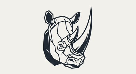 Black and white rhino head illustration. © Wuri