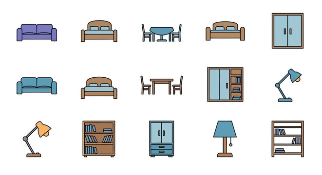 Furniture icons for home decor.