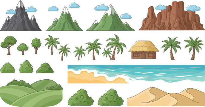 Flat illustration of nature elements and landscape icons Vector