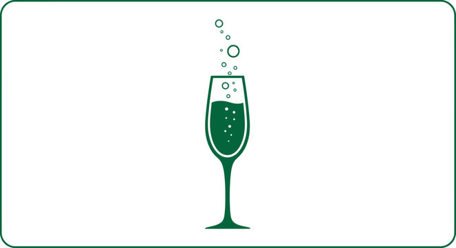 Green champagne flute with bubbles rising.