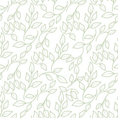 Fototapeta premium Twigs and leaves on a seamless pattern, the sketch is hand-drawn. Vector illustration. Spring flower pattern, isolated on a light background