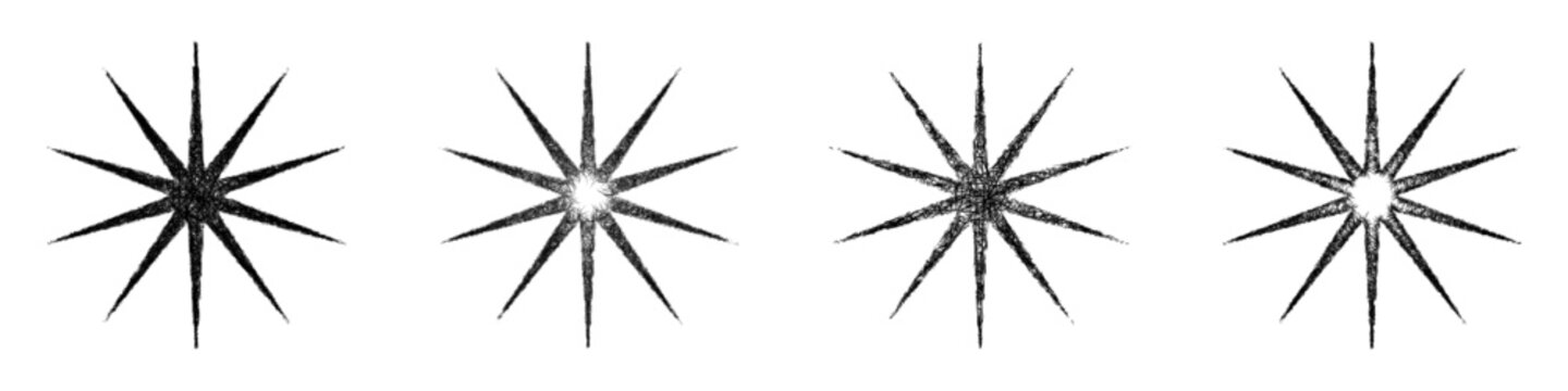 Sketch monochrome decagram star shape design set