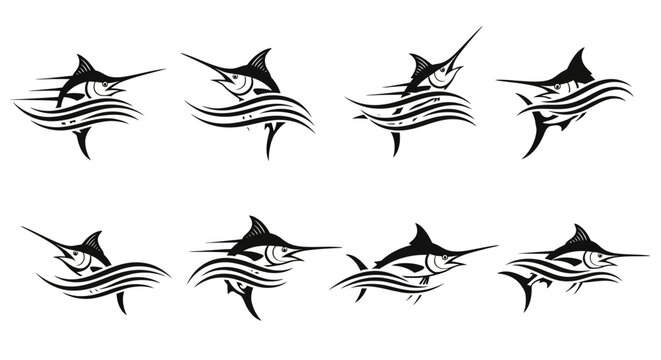 Black and white sailfish illustrations.