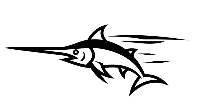 Black and white sailfish swimming fast.
