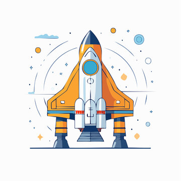 Stylized Illustration of a Space Shuttle on Launchpad