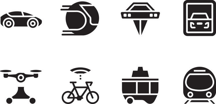 Transportation symbol and futuristic vehicle, public transport, and icons and auto icon in outline style