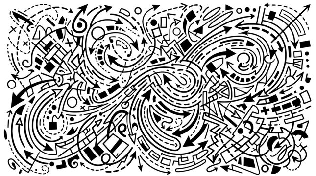 Knife tactical combat with double-edged blade carved into abstract doodle graffiti pattern background