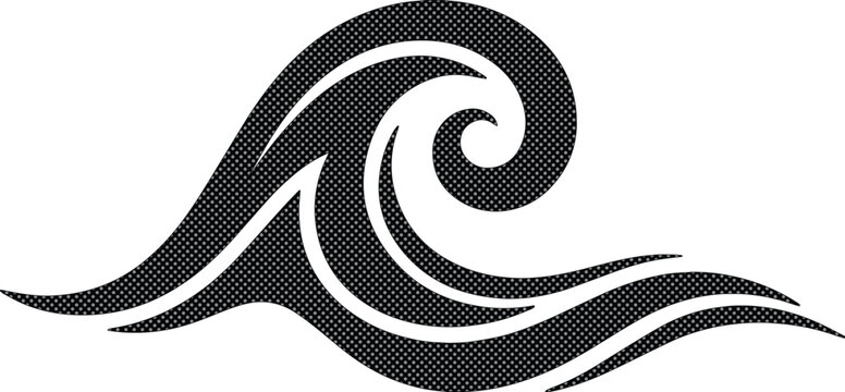力強い波のベクターイラスト、黒い渦巻く波の抽象的なデザイン、水と海のシンボル、タトゥーやロゴに最適な流れるようなエレメント