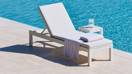 Fototapeta premium Poolside Chair with Folded Towel