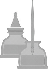 クラシックなインク壺とペン先のセット、ヴィンテージ感あふれる文房具のベクターイラスト。書道や手書きのコンセプトに最適な、伝統的な筆記用具のアイコン。 © AnilaStudio