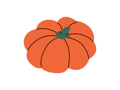 Icon of pumpkin. Orange gourd. Organic pumkin. Natural squash. Big autumn vegetable. Healthy farm food. Agriculture crop. Fall design element. Flat isolated vector illustration on white background