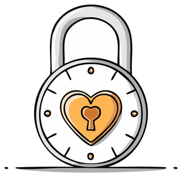 Hand drawn cartoon heart padlock symbolizing love protection security and commitment