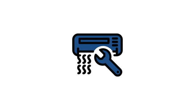 Blue air conditioning unit being repaired with wrench icon Vector